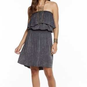 CHASER Heirloom Woven Strapless Ruffle Smocked Hi-Lo Dress Gray Grey Medium